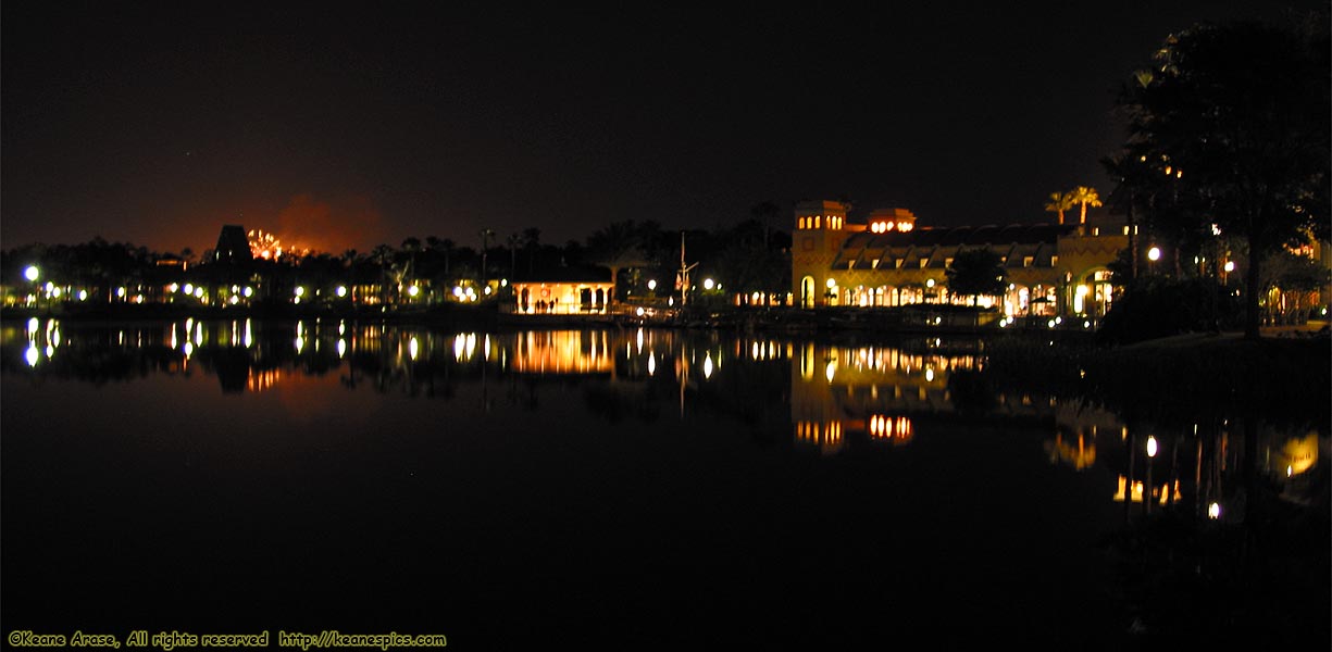 Coronado Springs Resort at night.