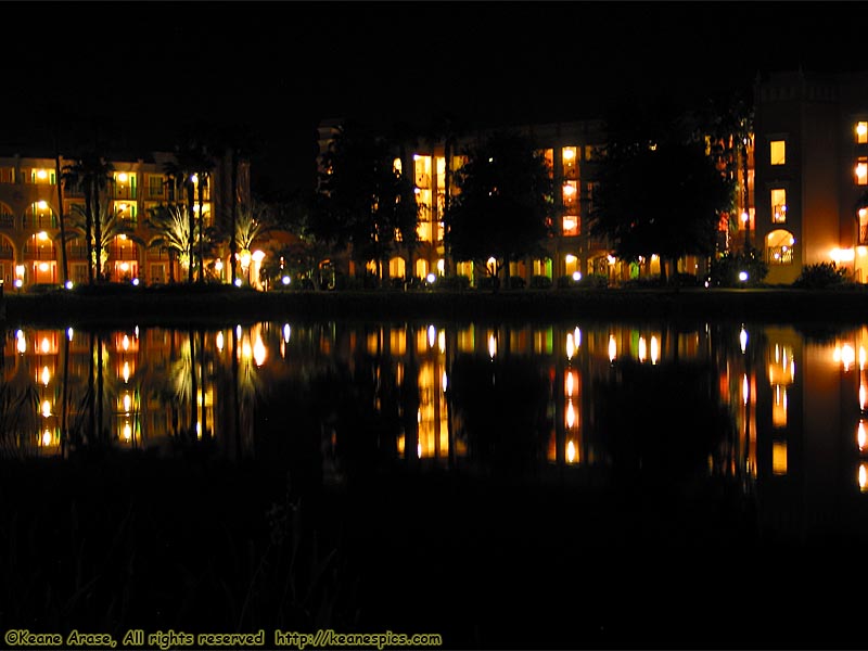 Coronado Springs Resort at night.