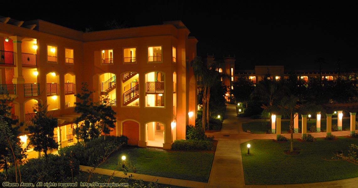 Coronado Springs Resort at night.