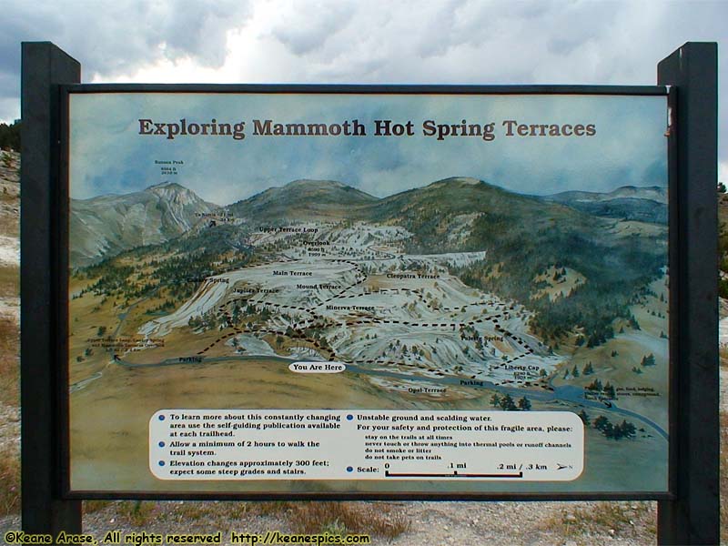 Exploring Mammoth Hot Springs Terraces sign