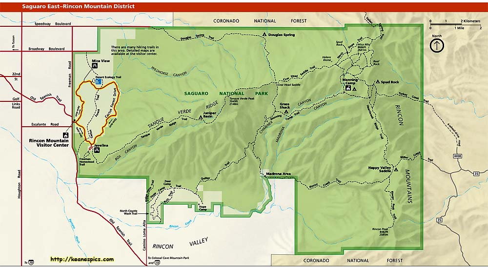 Saguaro National Park, East Unit Map 